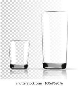 Set of transparent glasses goblets. Transparent photo realistic vector illustration.