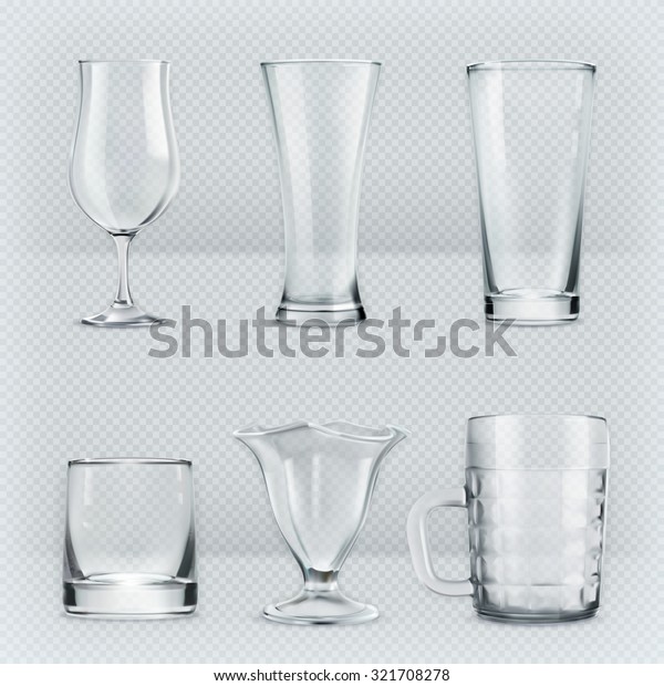 Set of\
transparent glasses goblets, vector\
icon