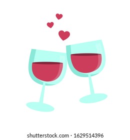 Set transparent glasses with red wine and heart. Vector. EPS 10