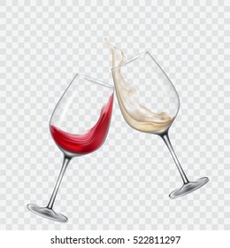 Set transparent glasses with white and red wine