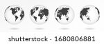 Set of transparent globes of Earth. Realistic world map in globe shape with transparent texture and shadow. Abstract 3d globe icon. Vector