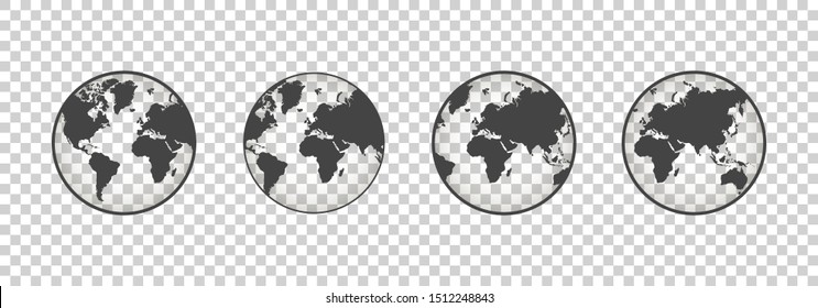 Set of transparent globes. Earth transparent style. 3d icon with set transparent globes earth. Vector illustration