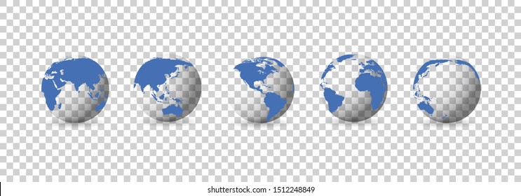 Conjunto de globos transparentes. Estilo transparente de la Tierra. Icono 3d con globos transparentes ajustados tierra. Ilustración del vector
