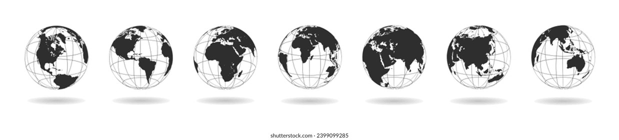Set of transparent globes of Earth. World map in globe shape