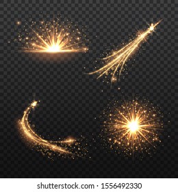 Set of transparent Golden Glow light effect. Copper lights effects. Sparkle and glitter. Vector illustration.
