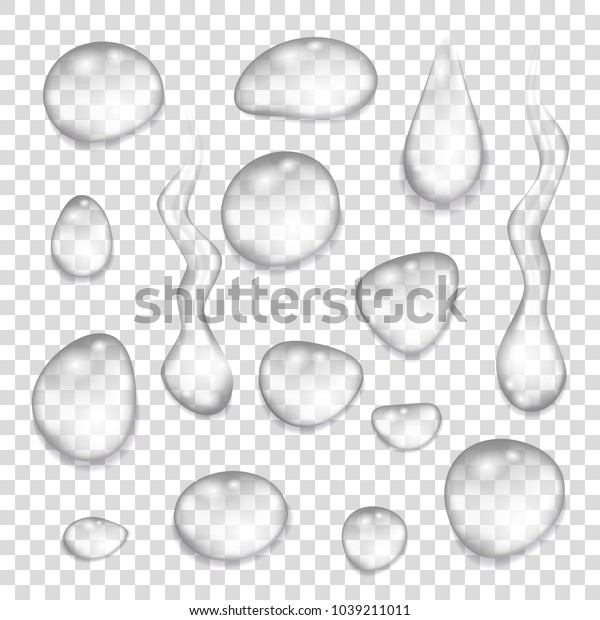 チェックの背景に純粋な透明な水の透明なグレーの滴のセット リアルなベクターイラスト のベクター画像素材 ロイヤリティフリー