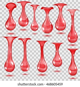 Set of transparent hanging drops in red colors