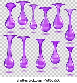 Set of transparent hanging drops in violet colors