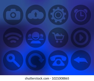 Set of transparent icons for mobile devices. Transparent buttons for applications. Vector round shape icons.