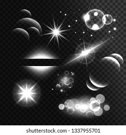 Set of Transparent Lens Flares and Lighting Effects - stock vector