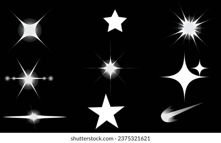 Set of Transparent Lens Flares and Lighting Effects. Vector glowing lights effect, flare and stars. Special effect isolated on transparent background. Set of twinkle, and sparkle stars vector. 