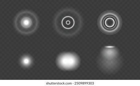 Set of Transparent Light Effects: Stars, Lens Flares, Sun Flashes, and Sparkling Highlights. Glowing Light Bursts, Christmas Lights, Solar Flares, and Festive Twirls for Illustrations and Web Design