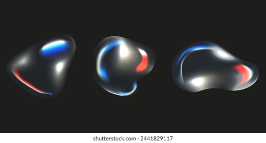 Establecer forma de agua líquida transparente. Bola de efecto holográfico de remolino de vidrio. Ilustración vectorial puede utilizar diseño web. EPS 10