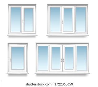 a set of transparent  metal-plastic windows double and triple. Energy cost saving easy to care plastic pvc window frames