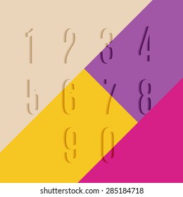 Set of Transparent Numbers with Shadow on Colorful Background. Template Vector Volume Numeric Concept.