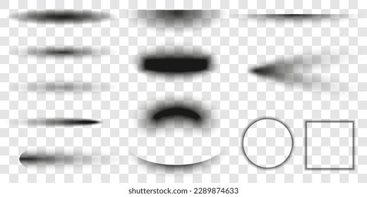 Set of transparent oval gray shadows with soft edges isolated. Art design effect with different light illumination angles – for stock