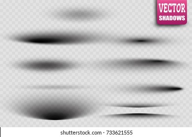 Set of transparent oval shadow with soft edges isolated. Vector illustration