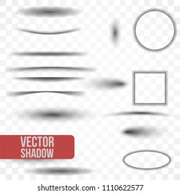 Set of transparent oval shadows isolated on transparent background. Vector template