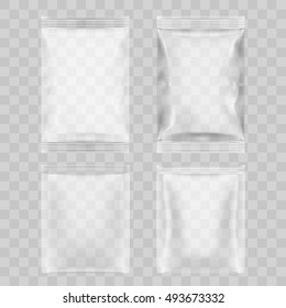 Set Of Transparent Packaging For Snacks, Chips, Sugar, Spices, Or Other Food. EPS10 Vector