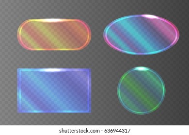 Set of transparent pearlescent banners of different shapes. Vector element for your design