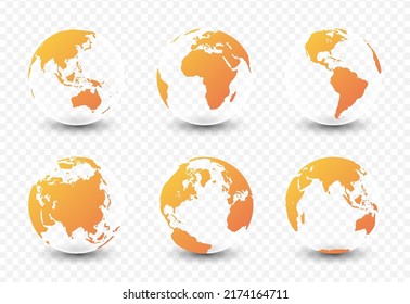 Set of transparent planet earth. Set of earth globe