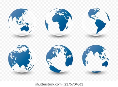 Set of transparent planet earth. Set of earth globe