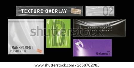 Set of Transparent Plastic Film Wrap Bag Mockup with Cover and Overlay. Detailed Vector Design with Texture for Package and Branding Purposes.