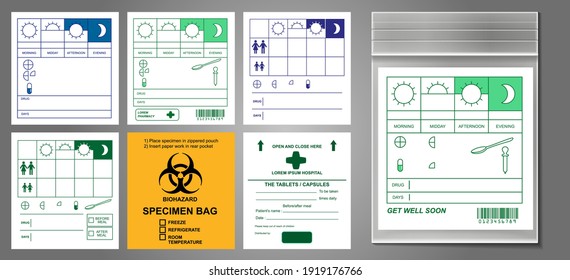 conjunto de bolsa de cierre de plástico transparente o contenedor de polietileno de plástico vacío o simulación del concepto autoadhesivo de bolsa de plástico de medicina sellada. eps 10 vector, fácil de modificar