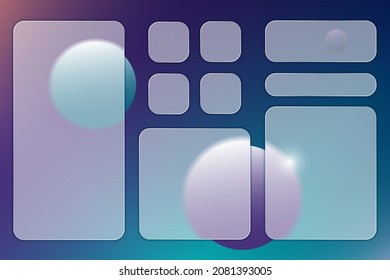 Conjunto de platos transparentes con un lugar para el texto en el glamour de estilo moderno o vidrio esmerilado sobre fondo multicolor abstracto. Para sitios, aplicaciones, proyectos de internet. Ilustración vectorial.