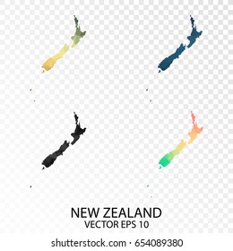 Set of Transparent Polygonal Map - Low Poly Map of New Zealand.