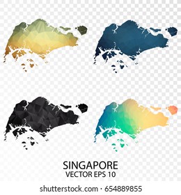 Set of Transparent Polygonal Map - Low Poly Map of Singapore.