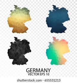 Set of Transparent Polygonal Map - Low Poly Map of Germany.