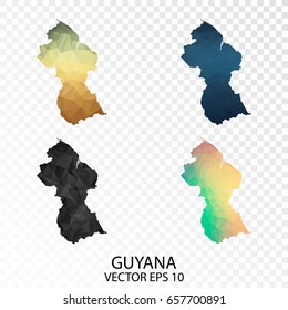 Set of Transparent Polygonal Map - Low Poly Map of Guyana.