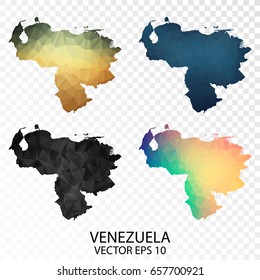 Set of Transparent Polygonal Map - Low Poly Map of Venezuela.