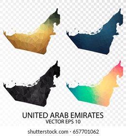 Set of Transparent Polygonal Map - Low Poly Map of United Arab Emirates.