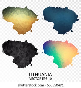 Set of Transparent Polygonal Map - Low Poly Map of Lithuania.
