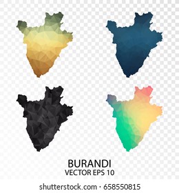 Set of Transparent Polygonal Map - Low Poly Map of Burundi.