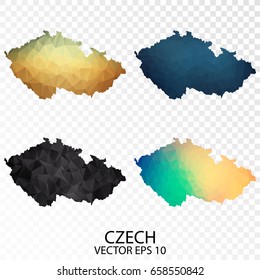 Set of Transparent Polygonal Map - Low Poly Map of Czech.