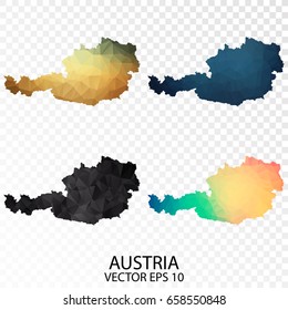 Set of Transparent Polygonal Map - Low Poly Map of Austria.