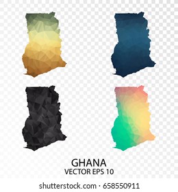 Set of Transparent Polygonal Map - Low Poly Map of Ghana.