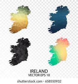 Set of Transparent Polygonal Map - Low Poly Map of Ireland.