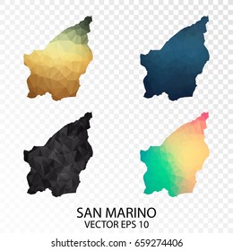 Set of Transparent Polygonal Map - Low Poly Map of San Marino.