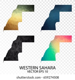 Set of Transparent Polygonal Map - Low Poly Map of Western Sahara.