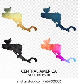 Set of Transparent Polygonal Map - Low Poly Map of Central America.