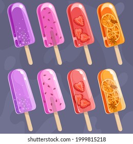 Set of transparent popsicles with additives