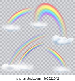 Set of transparent rainbows with clouds. Transparency only in vector format