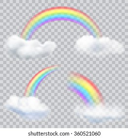 Set of transparent rainbows with clouds. Transparency only in vector format