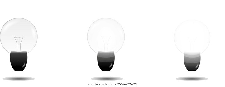 Set of transparent realistic 3d light bulb, icon idea, isolated.