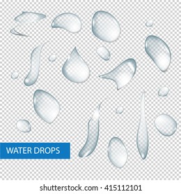 set transparent realistic clear  water drops pure. 