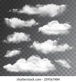 Set of transparent realistic clouds. Vector illustration